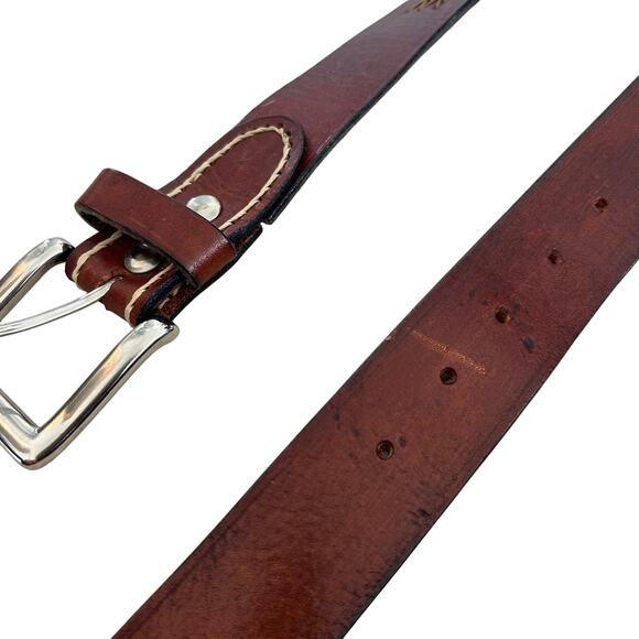 Women’s Vintage Brown Leather Belt Western Boho Woven Silver Buckle 43\